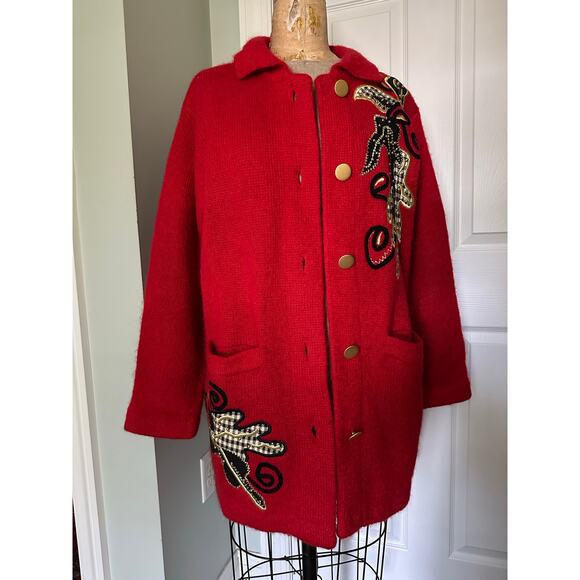 Vintage mohair cardigan sweater coat jacket red Y2K I.B. Diffusion Applique Sz S - Picture 4 of 16